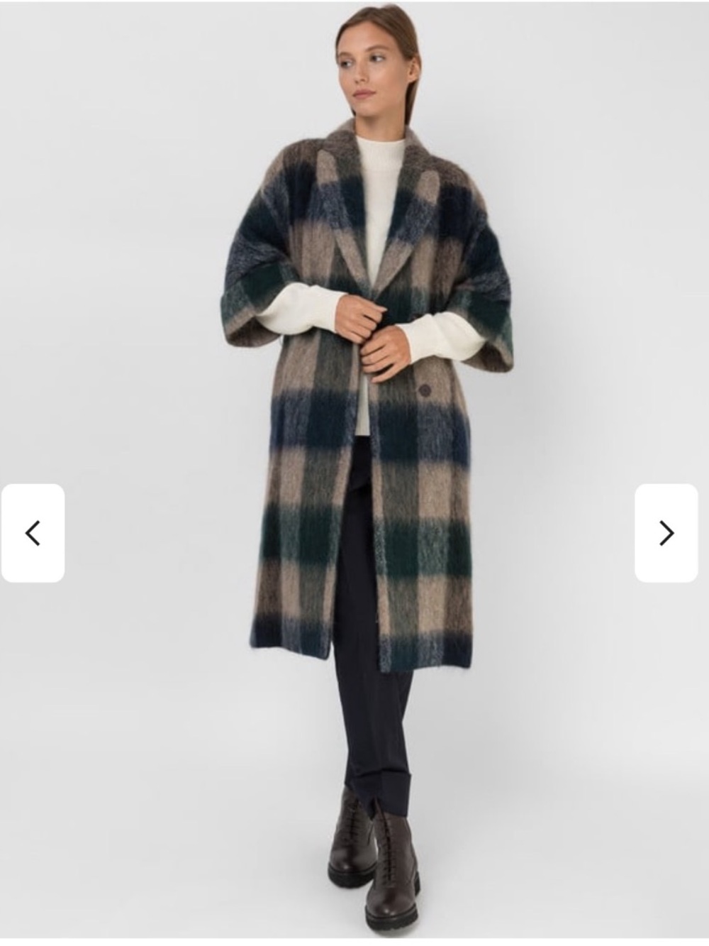 Peserico plaid wool/mohair/alpaca coat, size 44